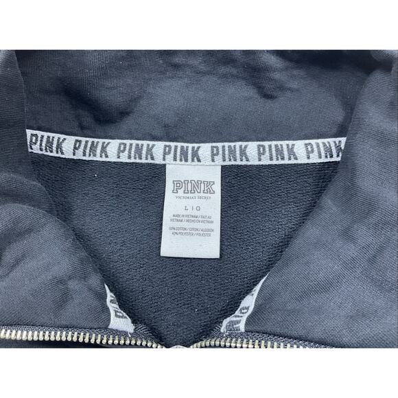Victoria’s Secret Pink half zip Crewneck Sweatshirt Black White Women Large - Picture 2 of 7